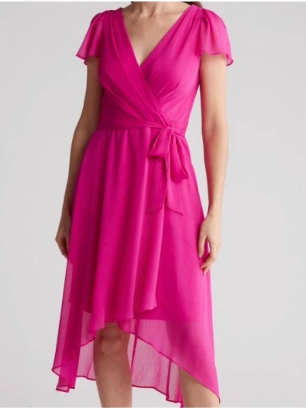 DKNY Flutter Sleeve Faux Wrap Dress, Size 0P